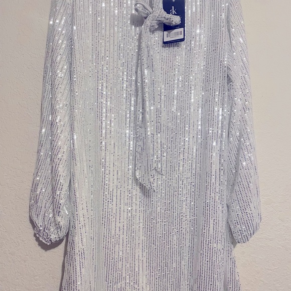NWT Anna-Kaci White with Silver Sequins Long Sleeve Dress - Picture 6 of 9